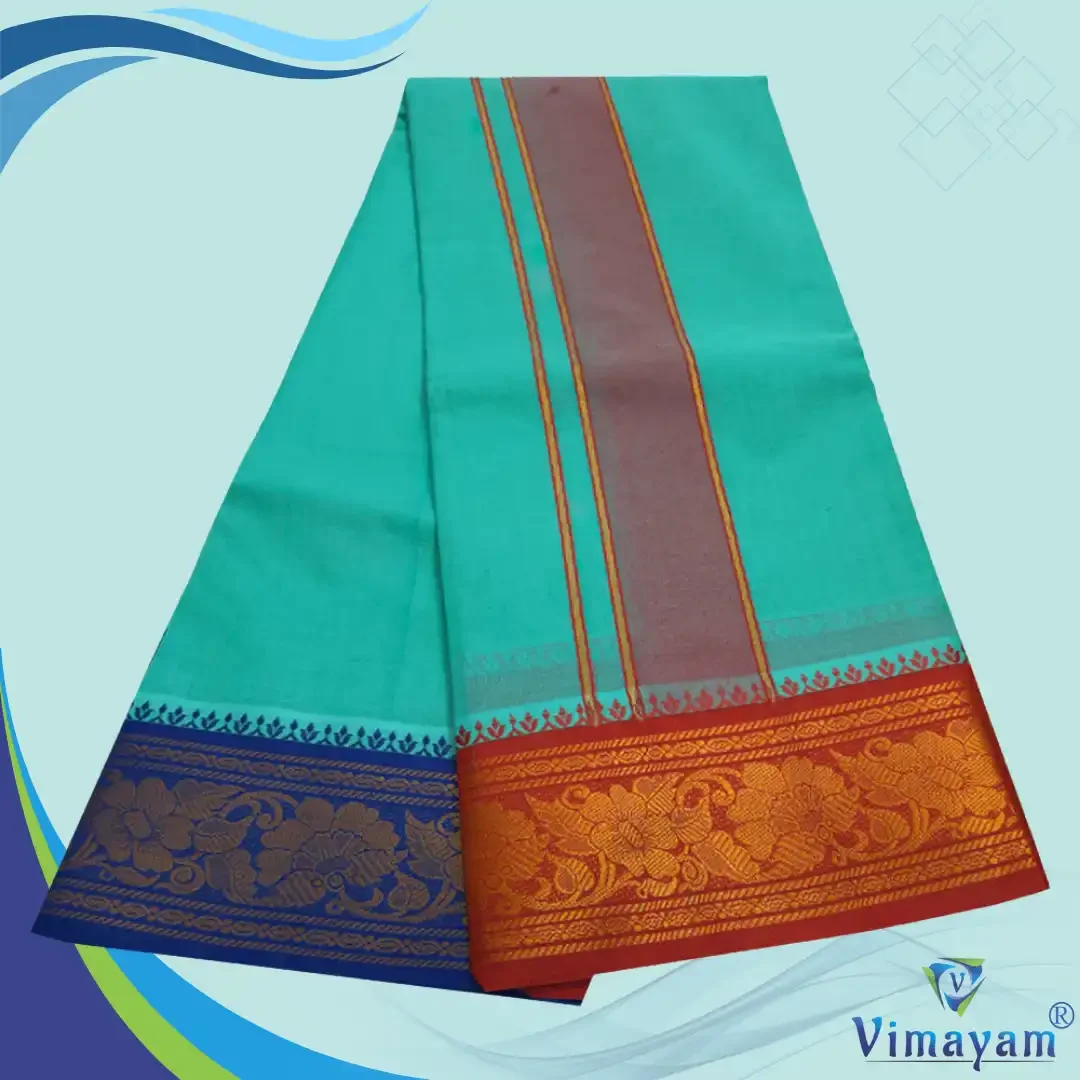 Green Color Premium Cotton 5 Inch Designed Border Dhoti 2