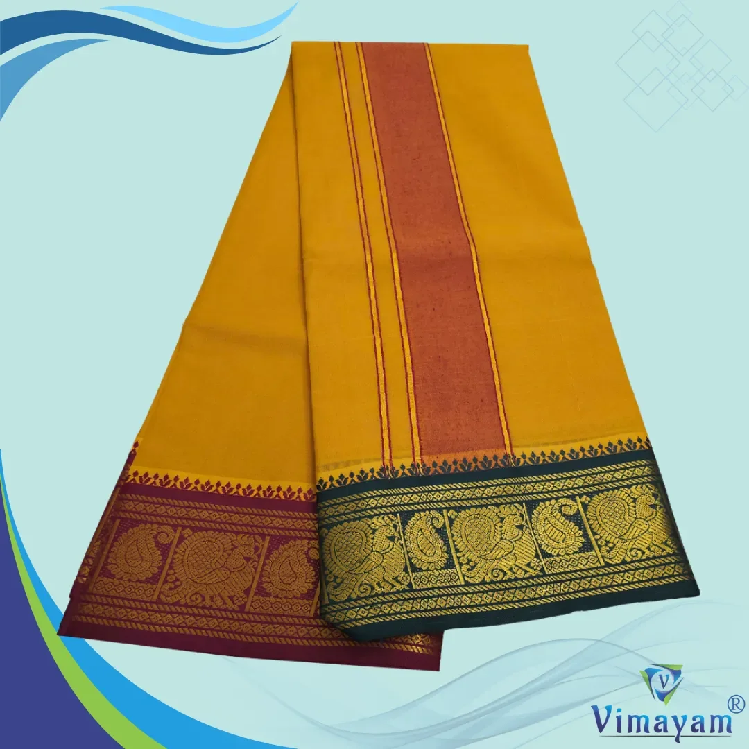 Mustard Color Premium Cotton 5 Inch Designed Border Dhoti 2