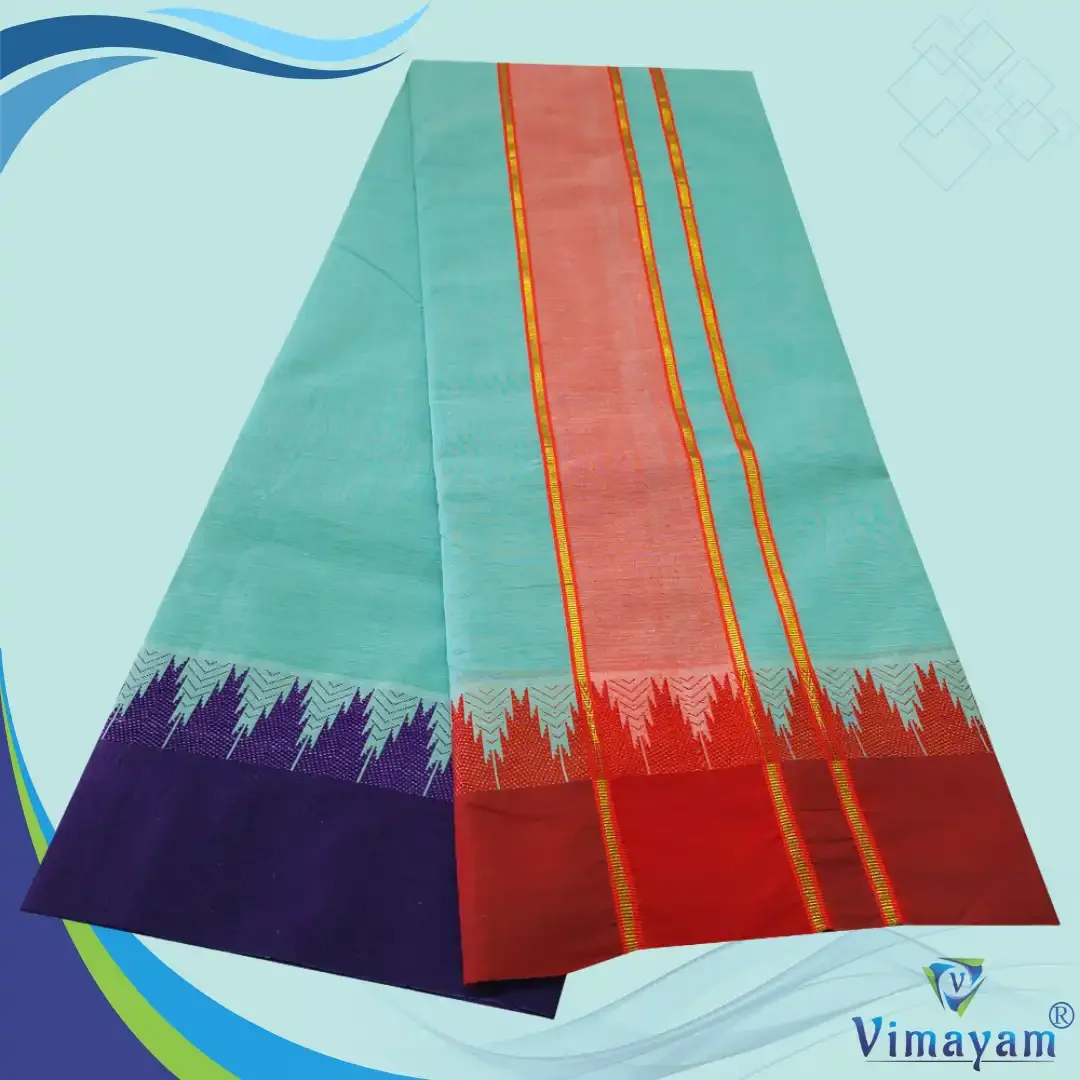 Green Colour Temple Border Premium Quality Dhoti 9X5 2