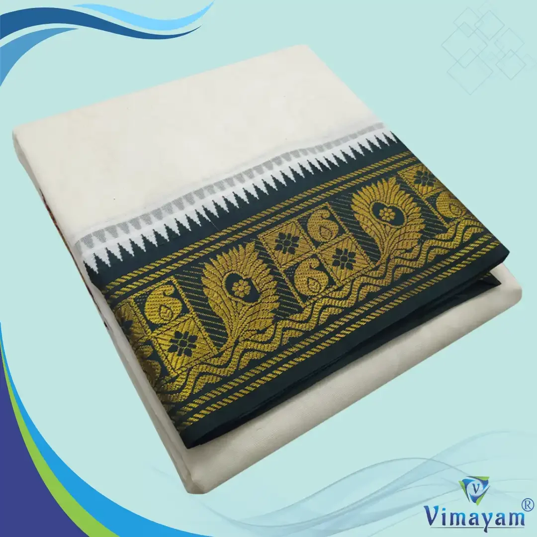 Green & Contrast Border Half White Best Quality Dhoti(Assorted Borders)