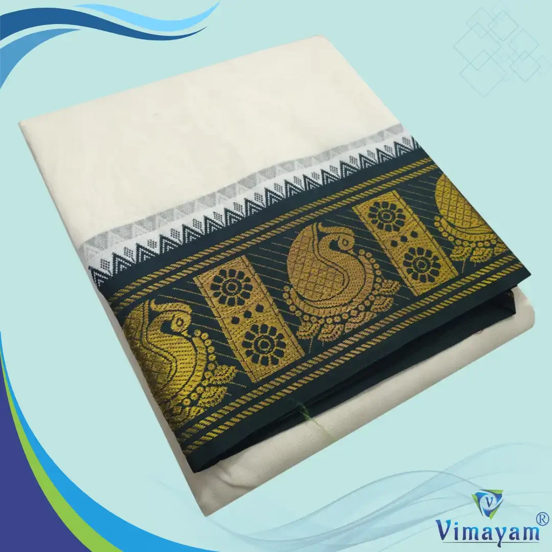 Green & Contrast Border Half White Best Quality Dhoti(Assorted Borders) 2