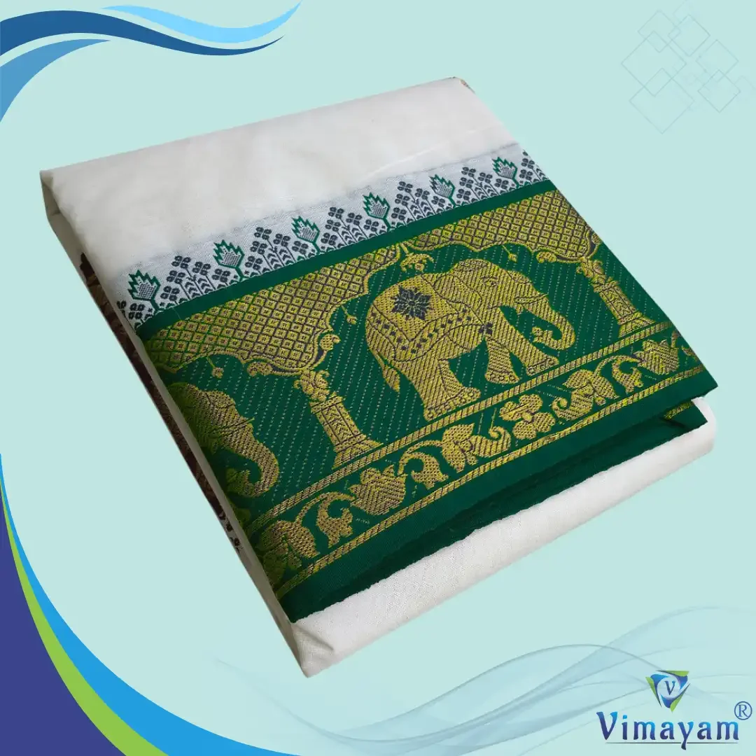 Green & Contrast Border Half White Best Quality Dhoti(Assorted designs)