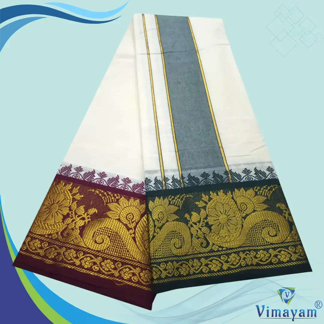 Green & Contrast Border Half White Best Quality Dhoti(Assorted designs) 2