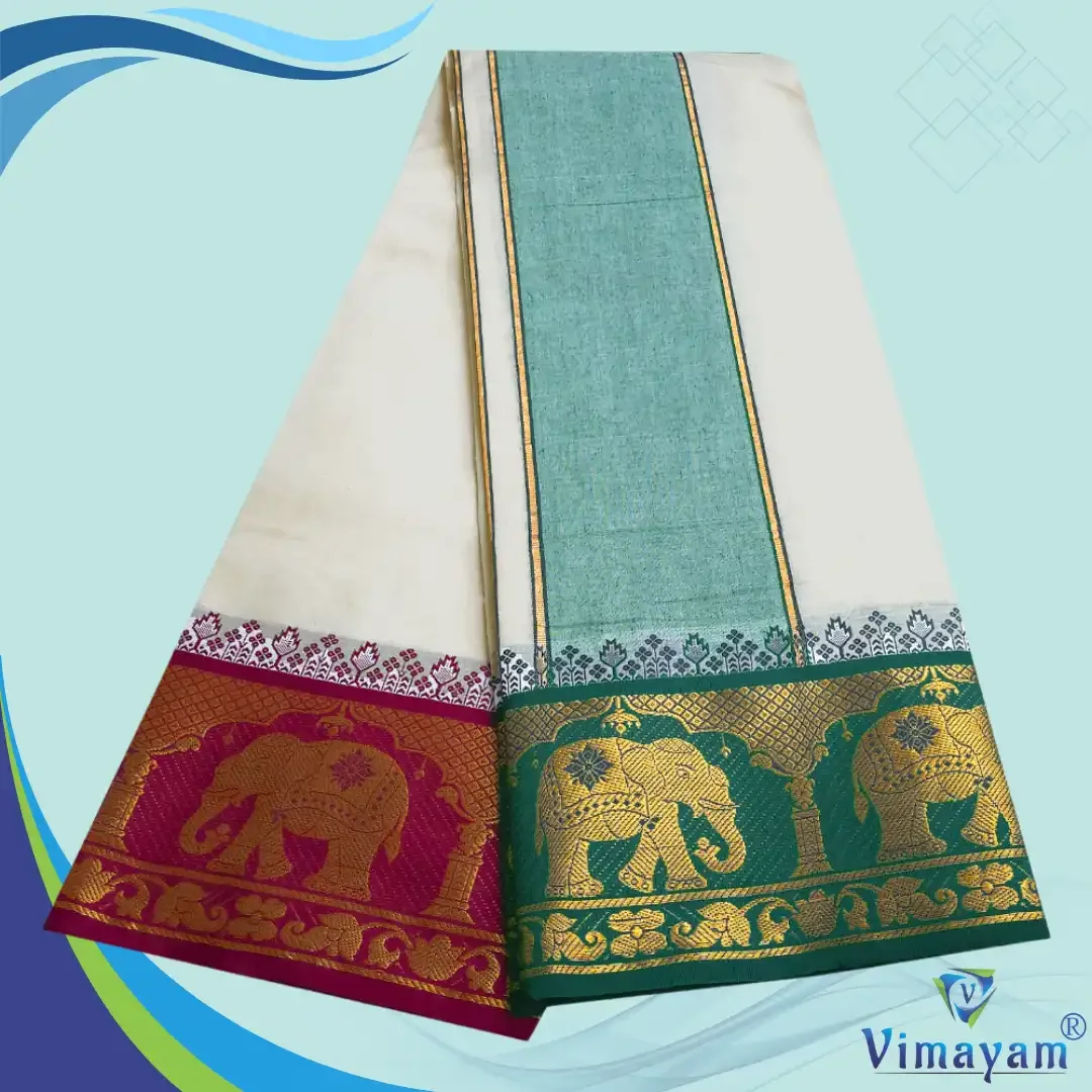 Green & Contrast Border Half White Best Quality Dhoti(Assorted designs) 3