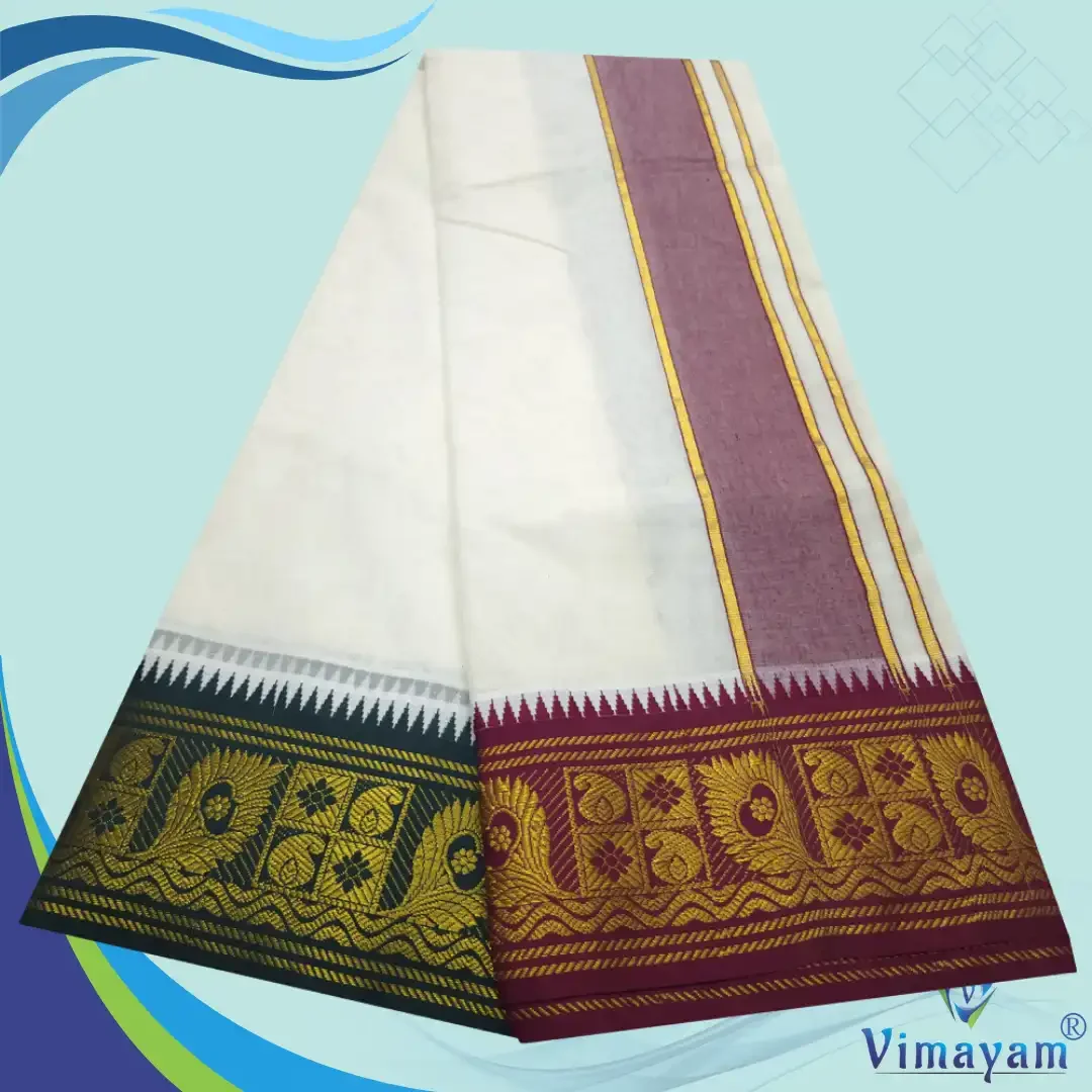 Green & Contrast Border Half White Best Quality Dhoti(Assorted Borders) 3