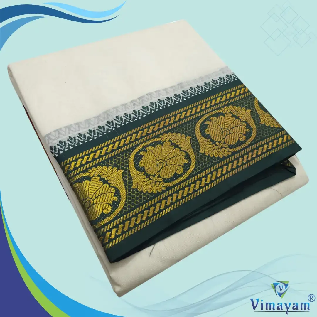 Green & Contrast Border Half White Best Quality Dhoti(Assorted Borders) 4