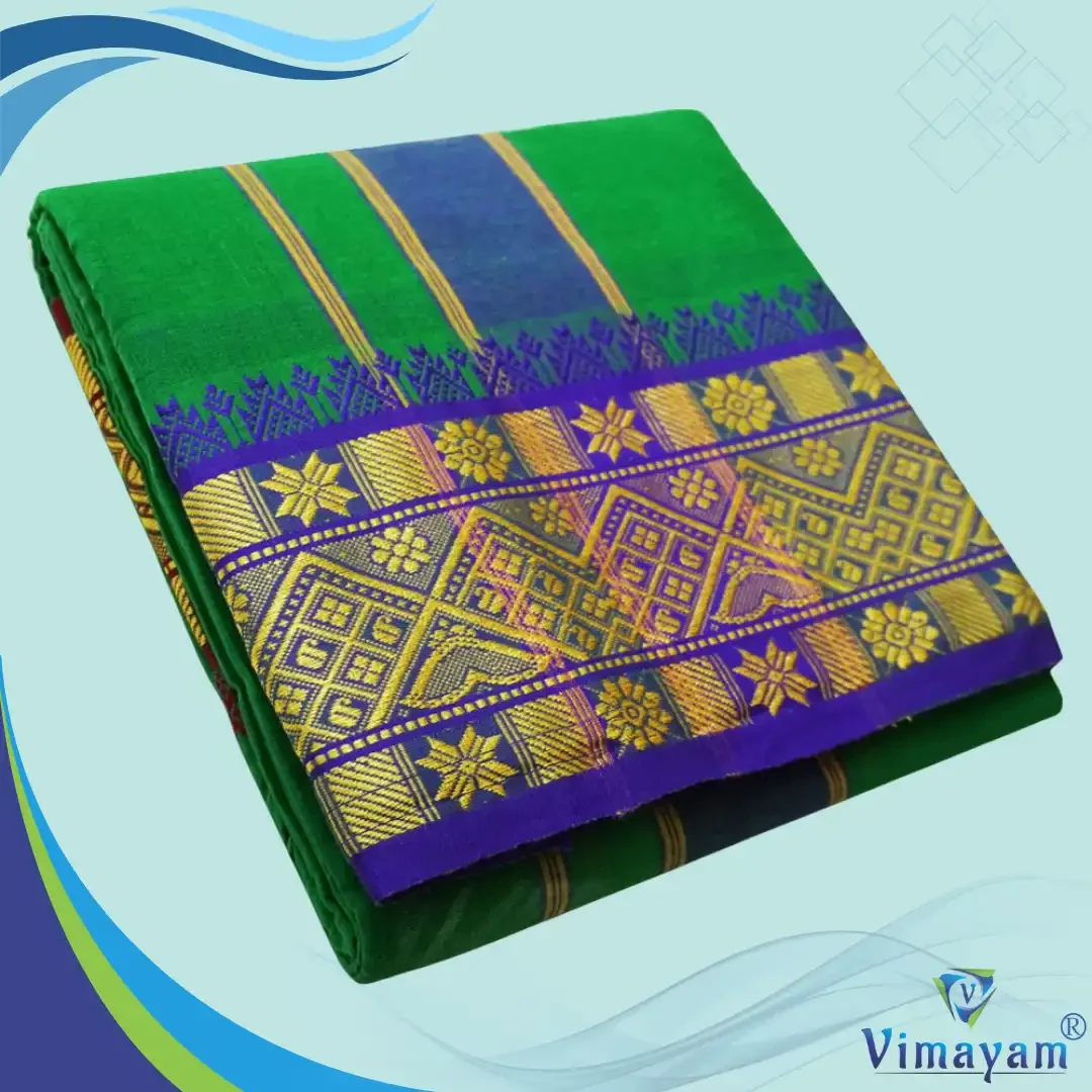 Green Cotton Colour Fine Quality Dhoti 5 Inch Border