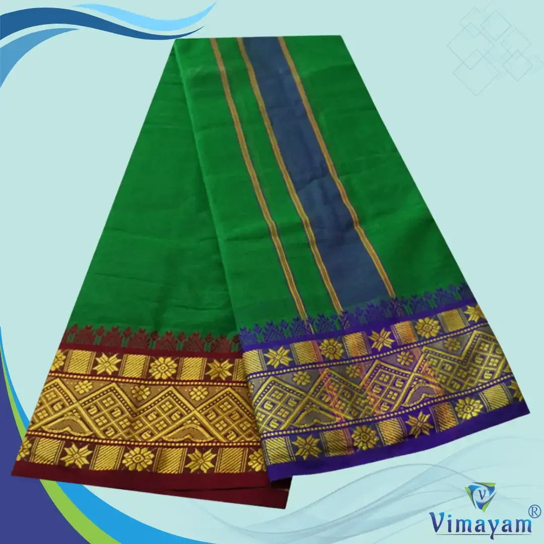 Green Cotton Colour Fine Quality Dhoti 5 Inch Border 2