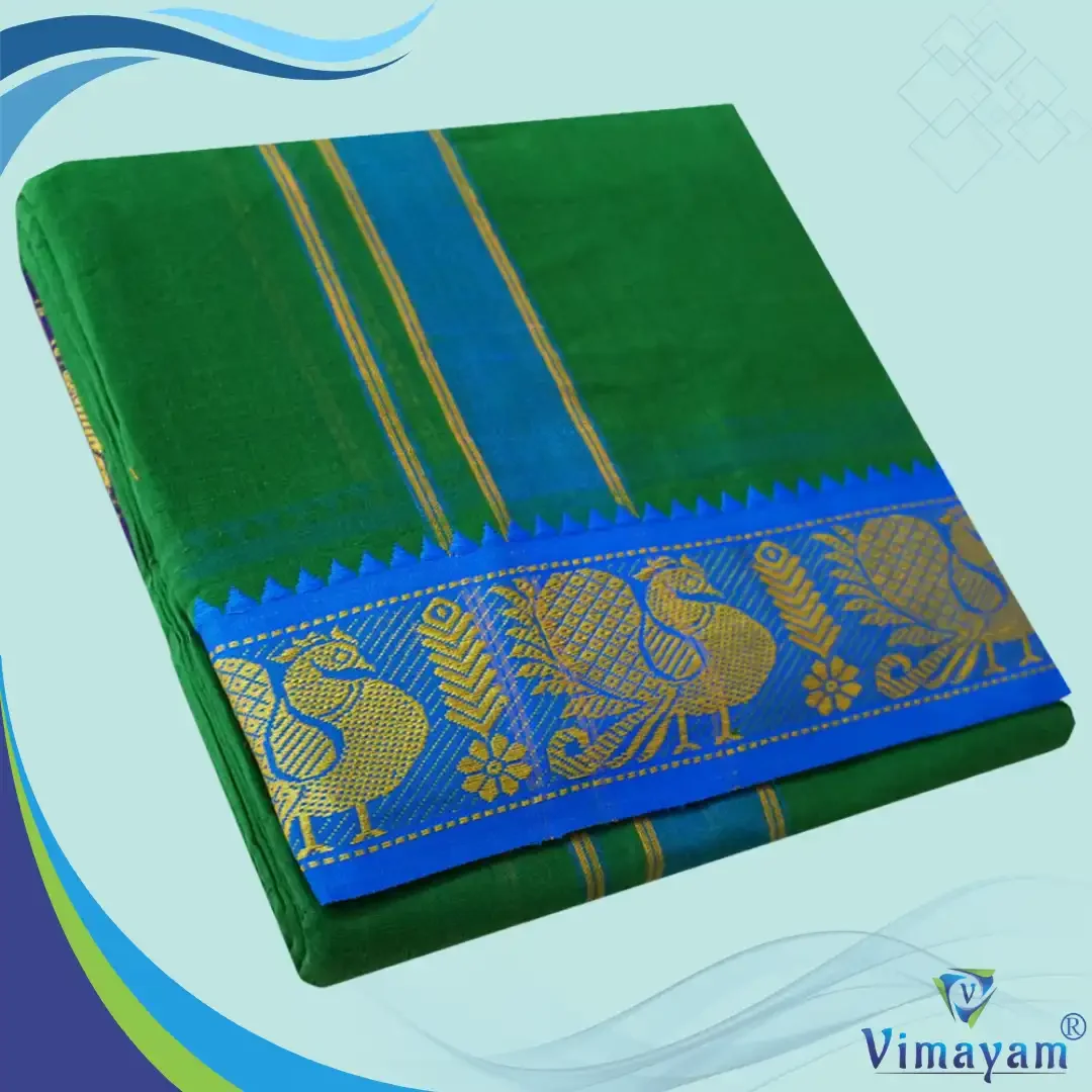 Green Cotton Colour Fine Quality Dhoti 3 Inch Border