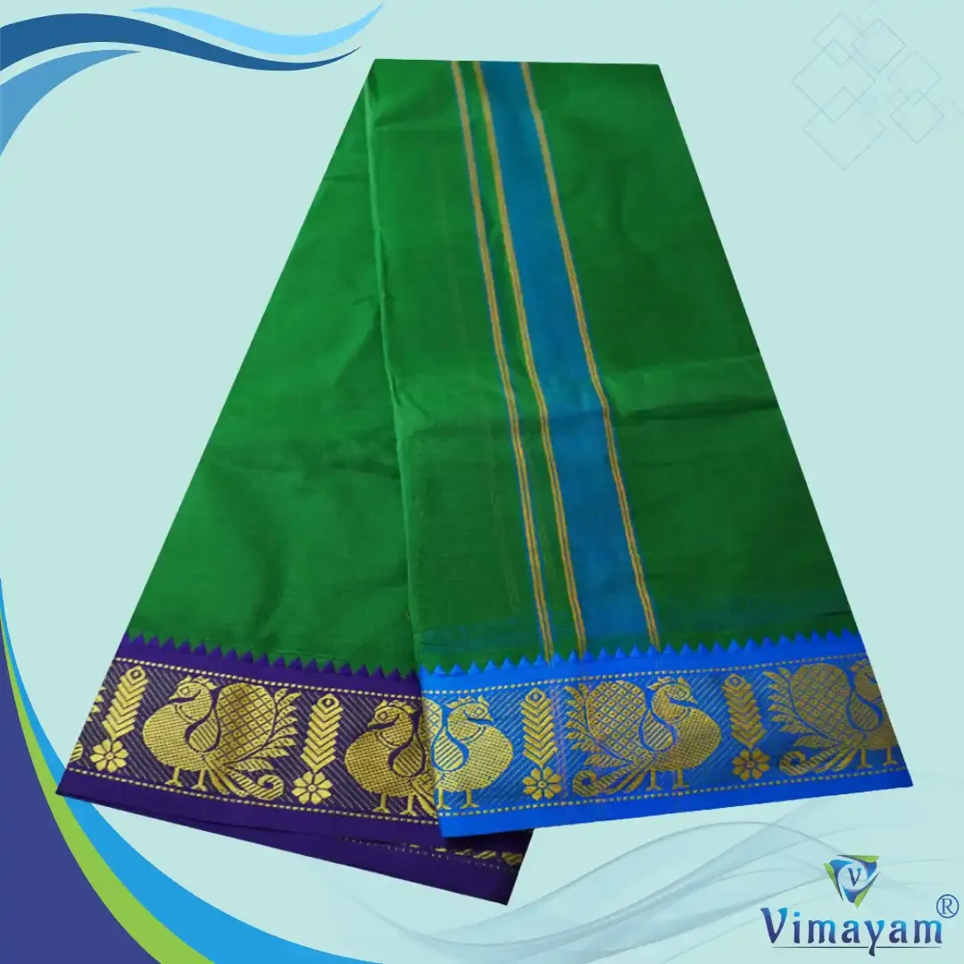 Green Cotton Colour Fine Quality Dhoti 3 Inch Border 2