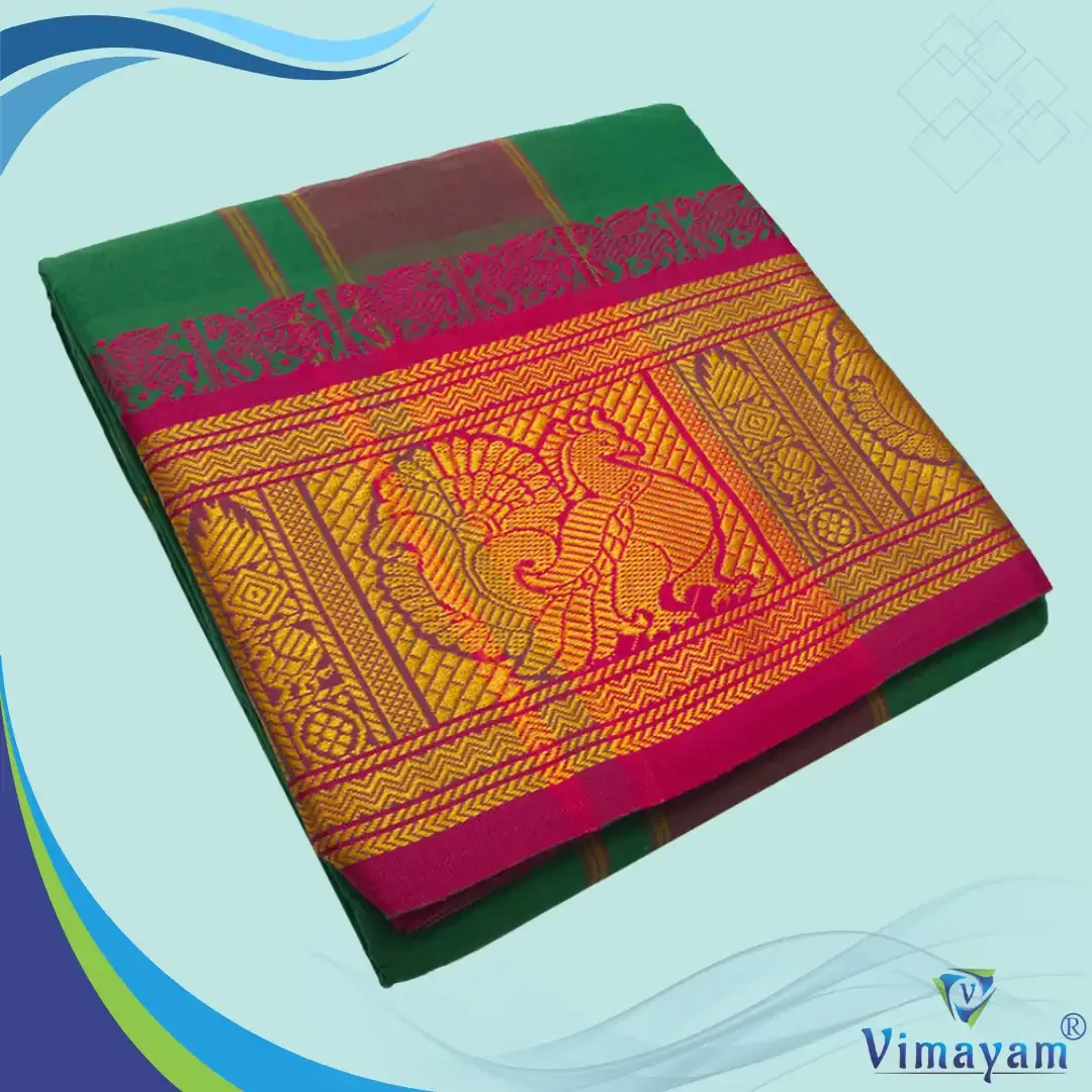 Green Cotton Colour Fine Quality Dhoti 8 Inch Border