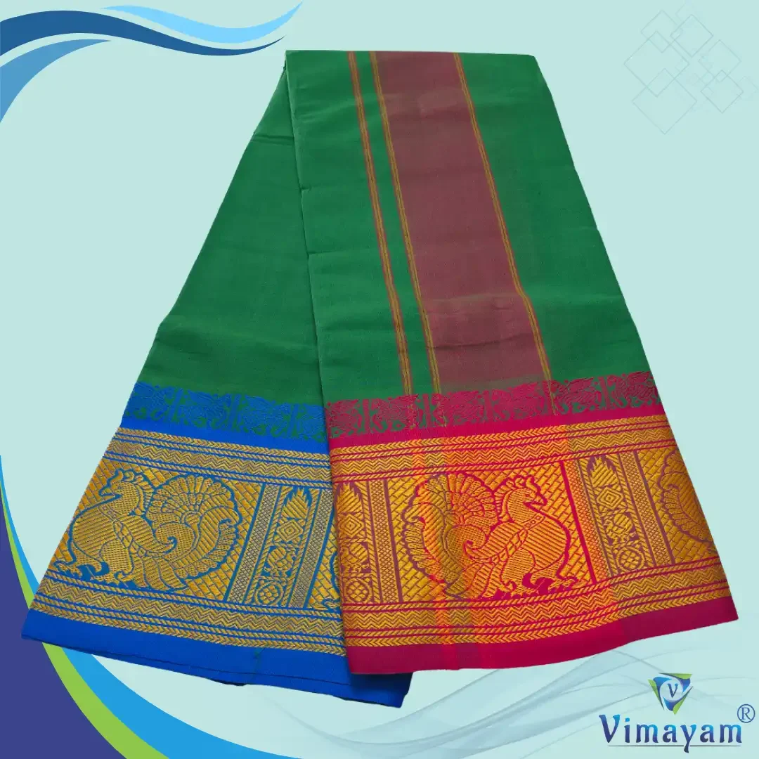Green Cotton Colour Fine Quality Dhoti 8 Inch Border 2