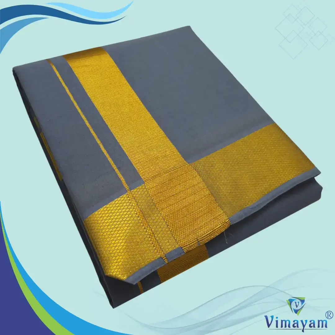 Grey Color Dhoti with Golden Zari Border