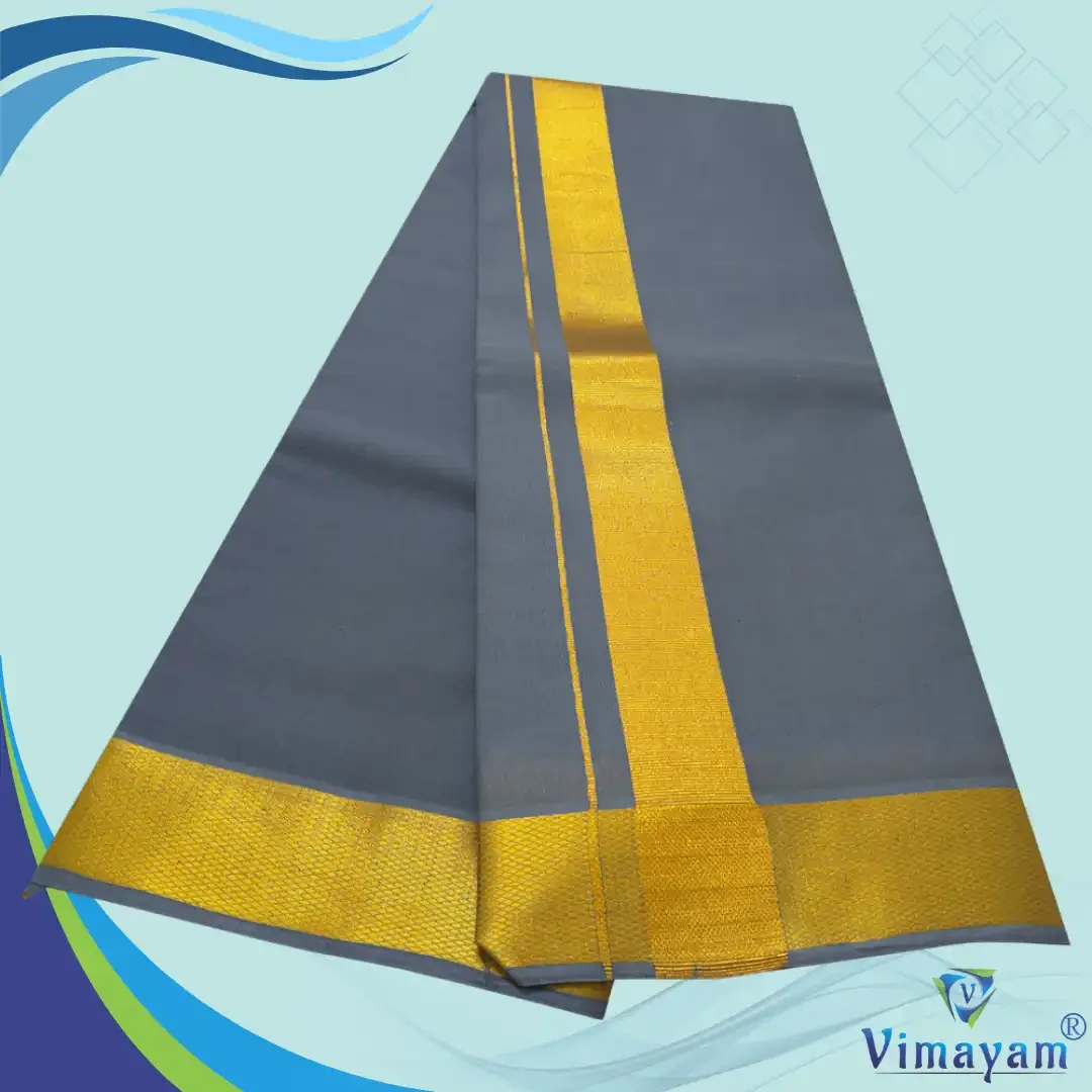 Grey Color Dhoti with Golden Zari Border 2
