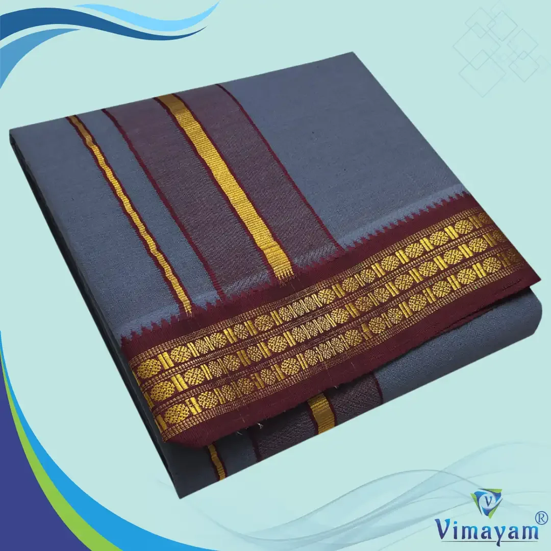 Grey Color Dhoti with Udraj/Coin Border Dhoti