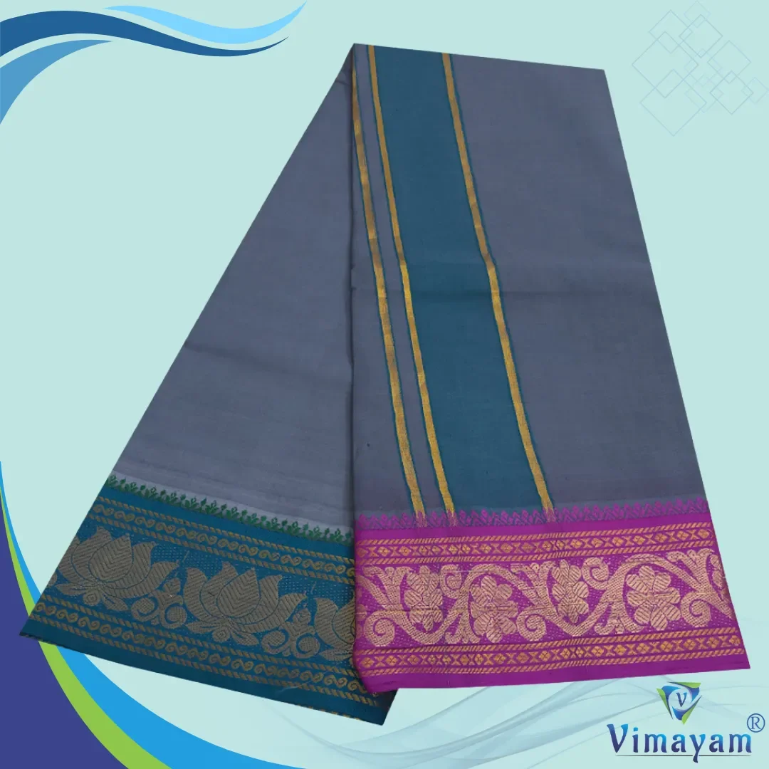 Grey Color Premium Cotton 5 Inch Designed Border Dhoti 2