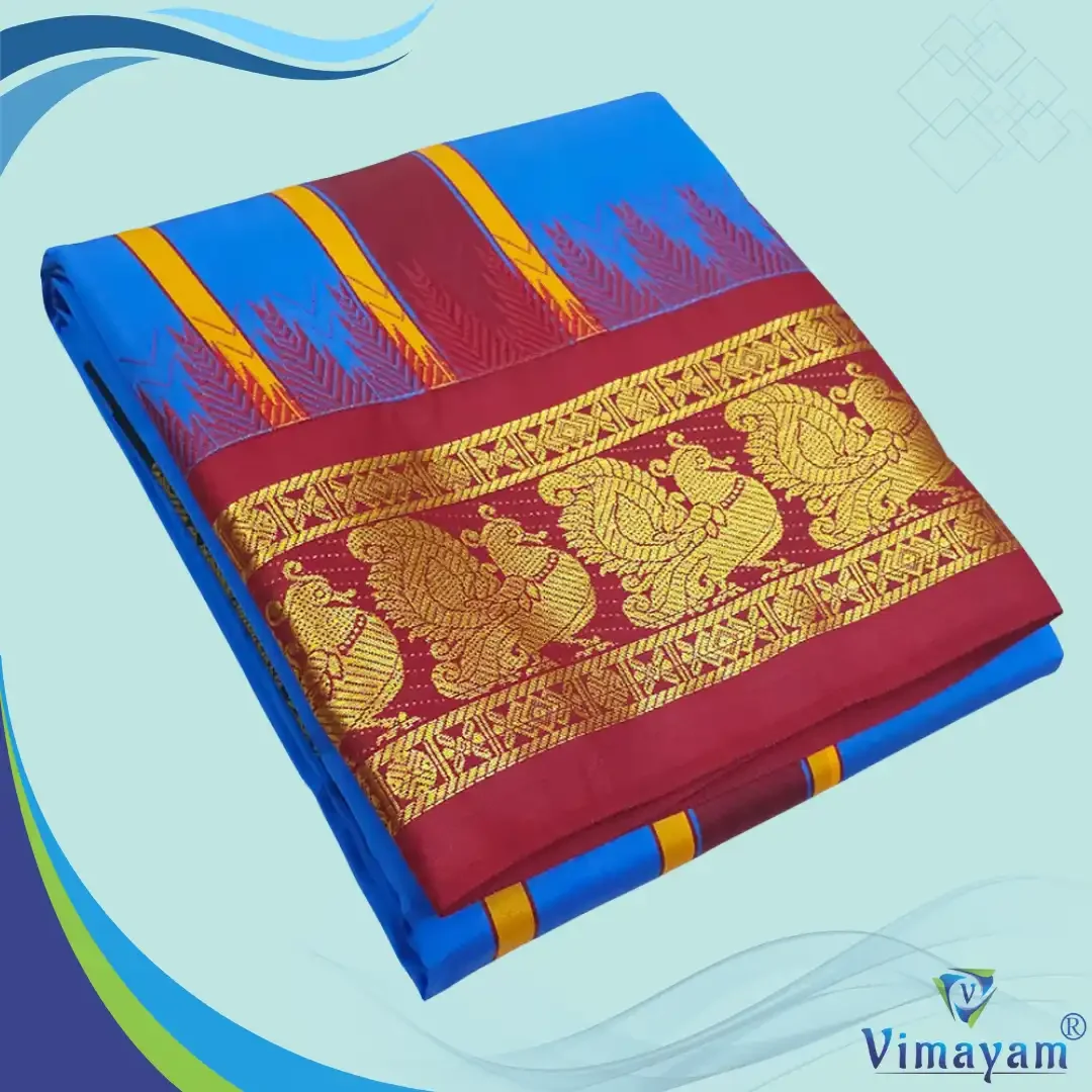 Ink Blue Color Karishma Soft Silk 7 Inch Border Fine Quality Dhoti