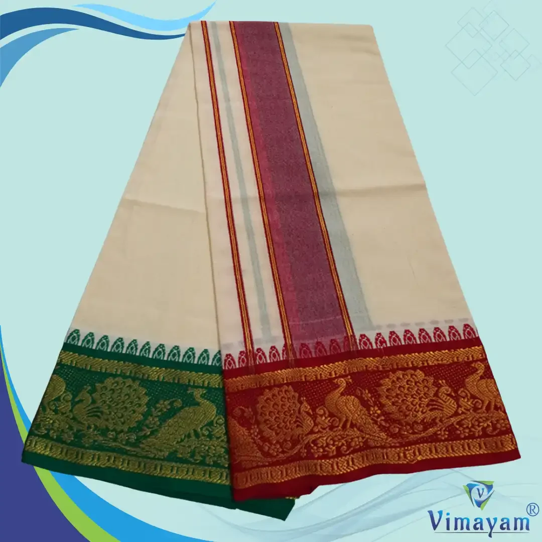 Jaquard Cotton assorted border colour dhoti 2 meter 6