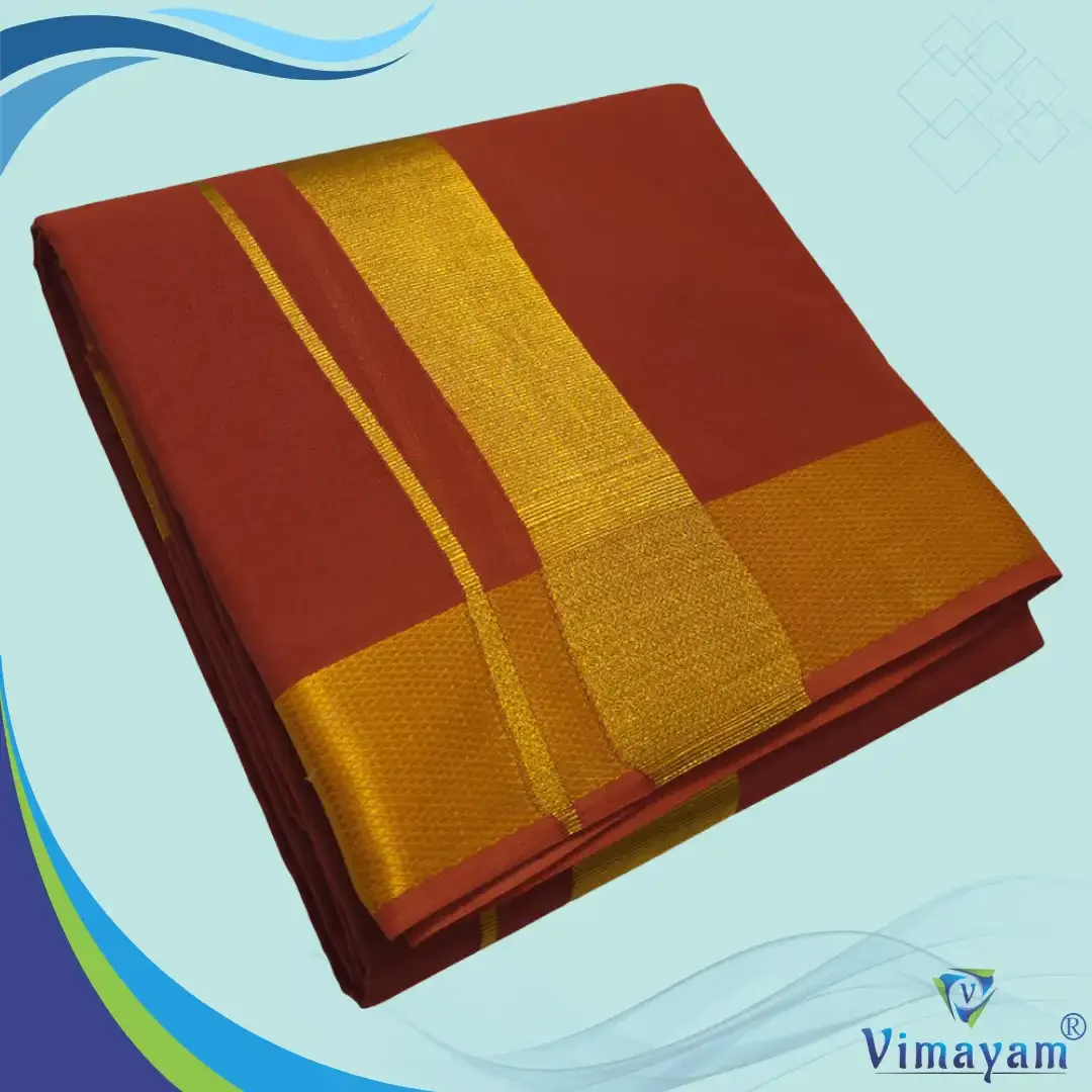 Kavi Color Dhoti with Golden Zari Border