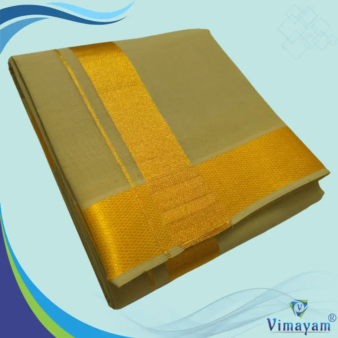 Khakki Color Dhoti with Golden Zari Border