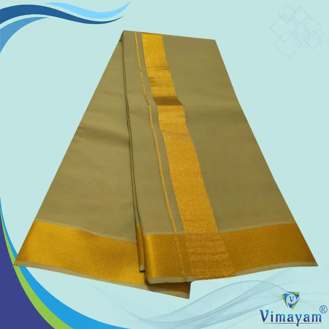 Khakki Color Dhoti with Golden Zari Border 2