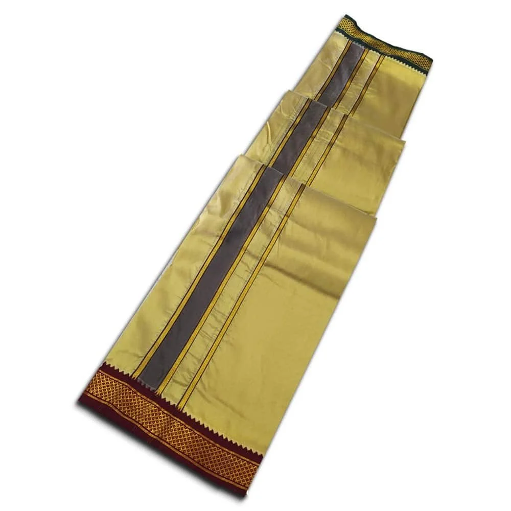 Khakki Colour art Silk MayilKan Colour Dhoti 2