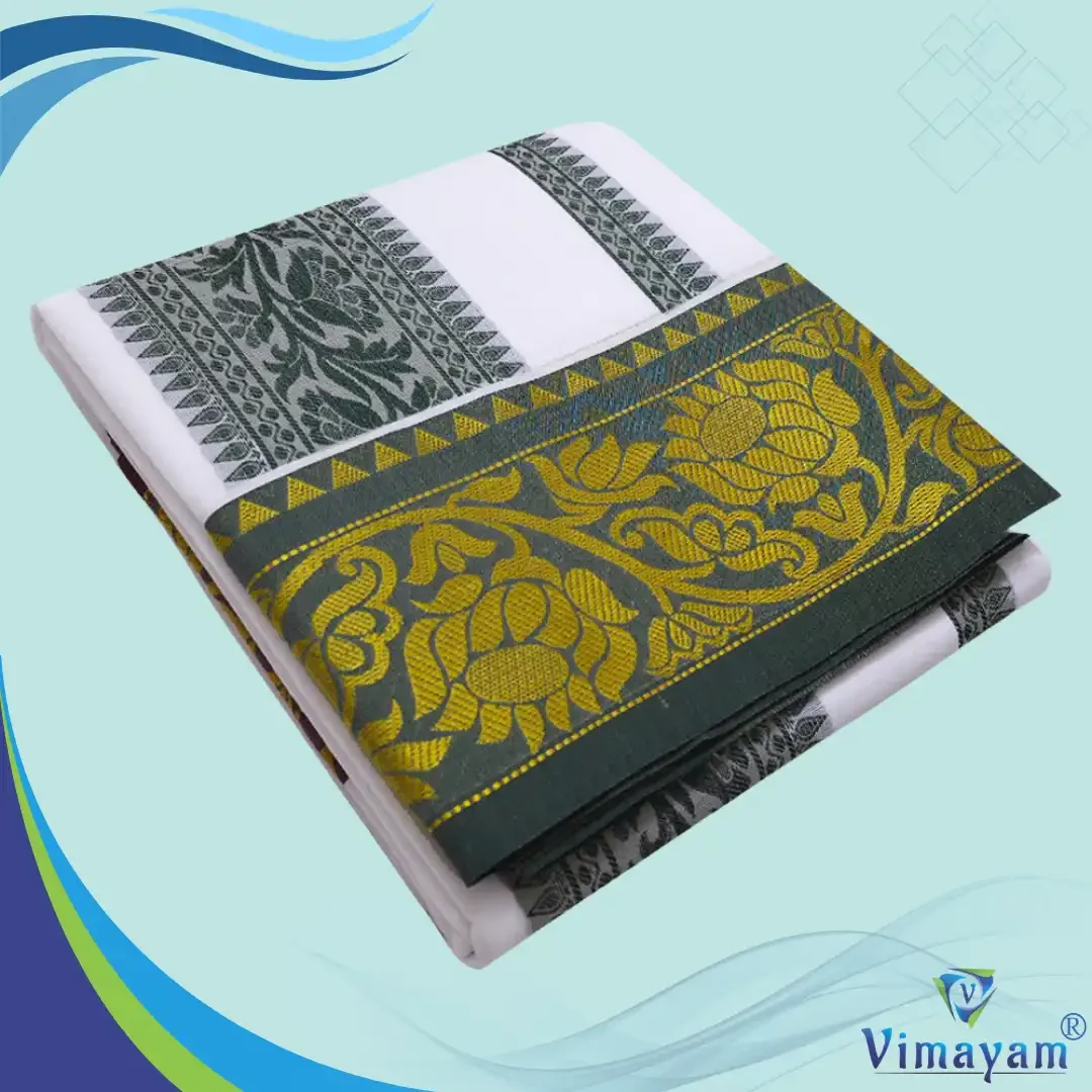 Kodi Flower Design Embose white Premium Quality Cotton Dhoti 9X5