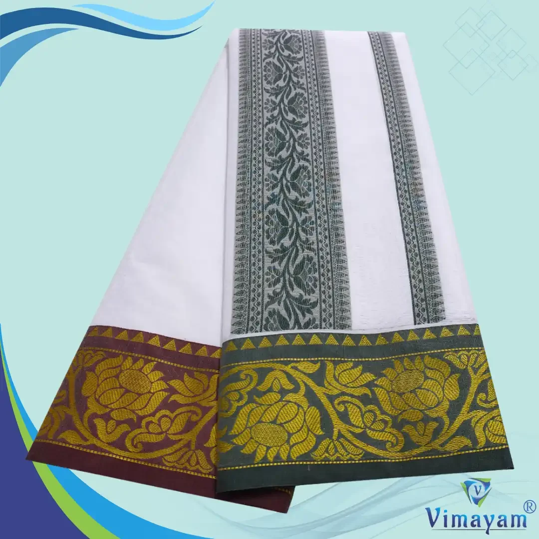 Kodi Flower Design Embose white Premium Quality Cotton Dhoti 9X5 2