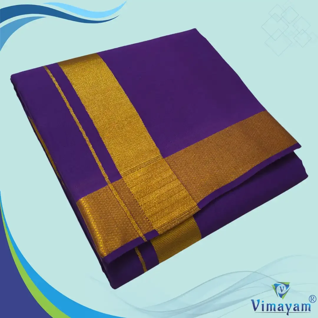 Lavender Color Dhoti with Golden Zari Border