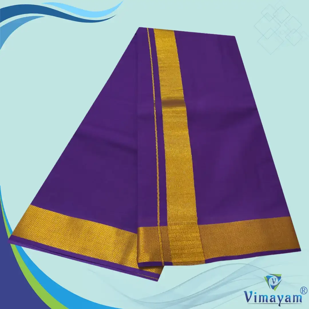 Lavender Color Dhoti with Golden Zari Border 2