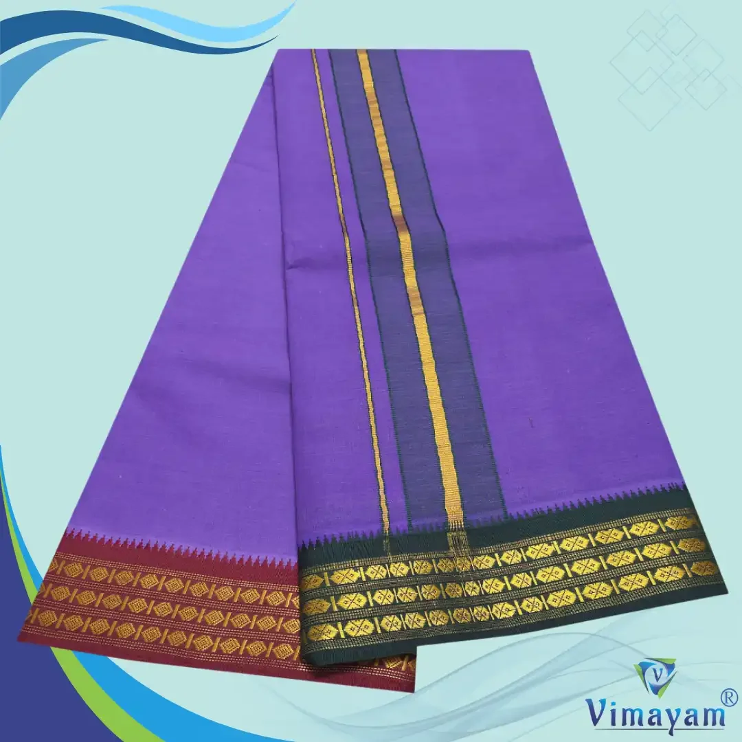 Violet Color Dhoti with Udraj/Coin Border Dhoti 2