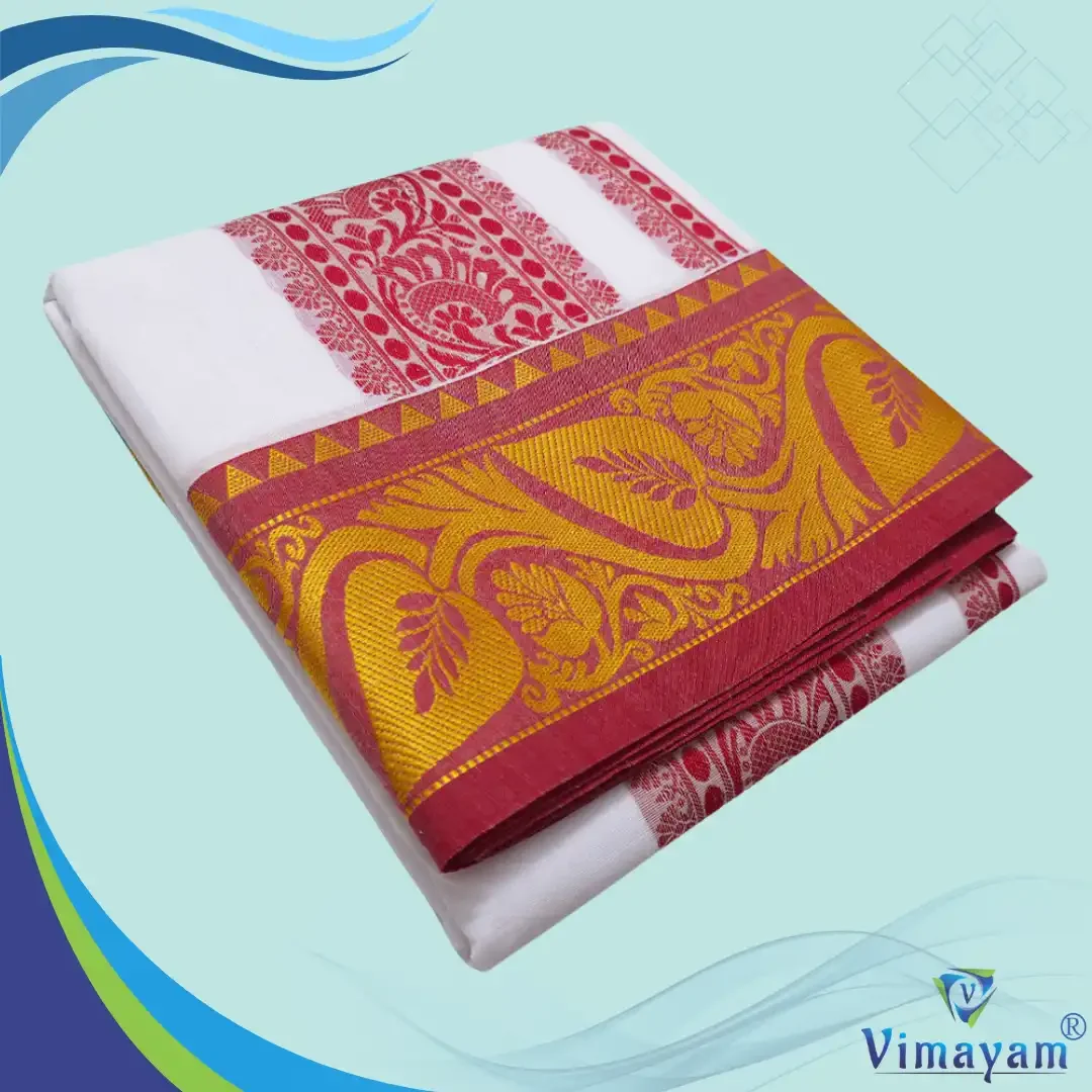 Leaf Design Embose white Premium Quality Cotton Dhoti 9X5