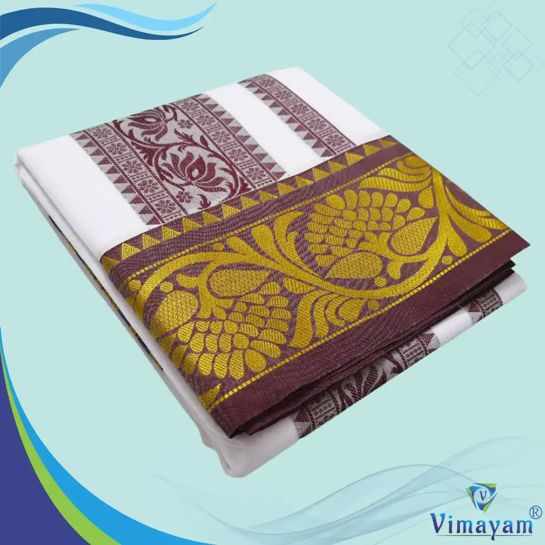 Leaf Designed Embose white Premium Quality Cotton Dhoti 9X5