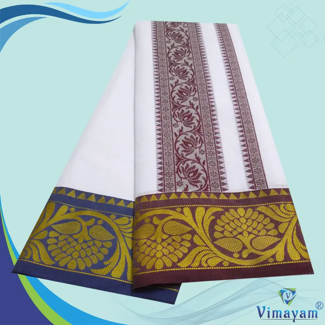 Leaf Designed Embose white Premium Quality Cotton Dhoti 9X5 2