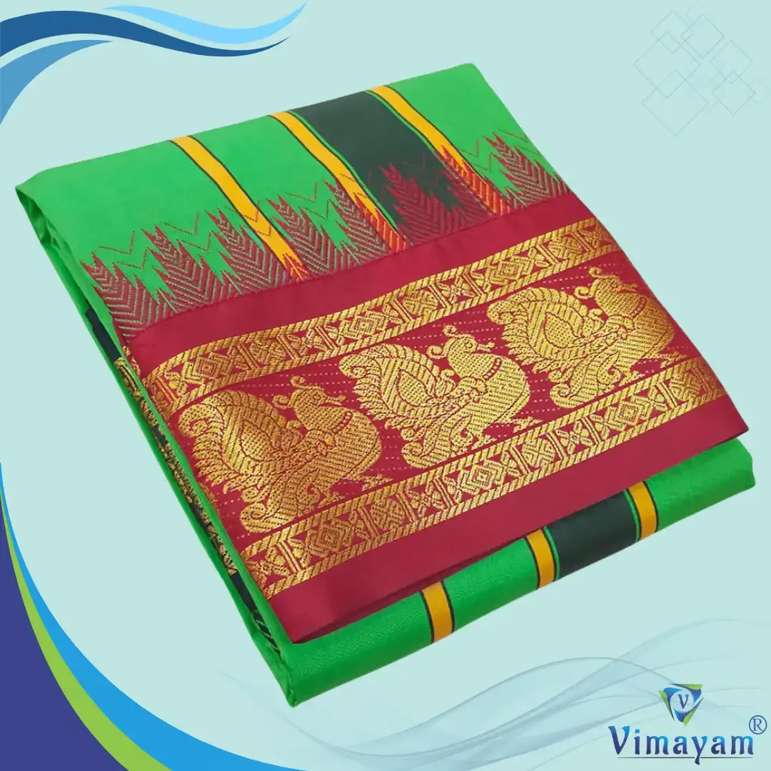 Leaf Green Color Karishma Soft Silk 7 Inch Border Fine Quality Dhoti
