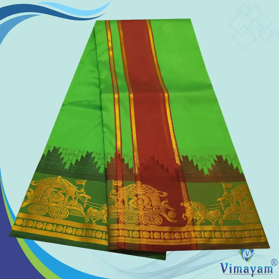 Leaf Green Soft Silk Premium Quality Dhoti Towel 9X5 2