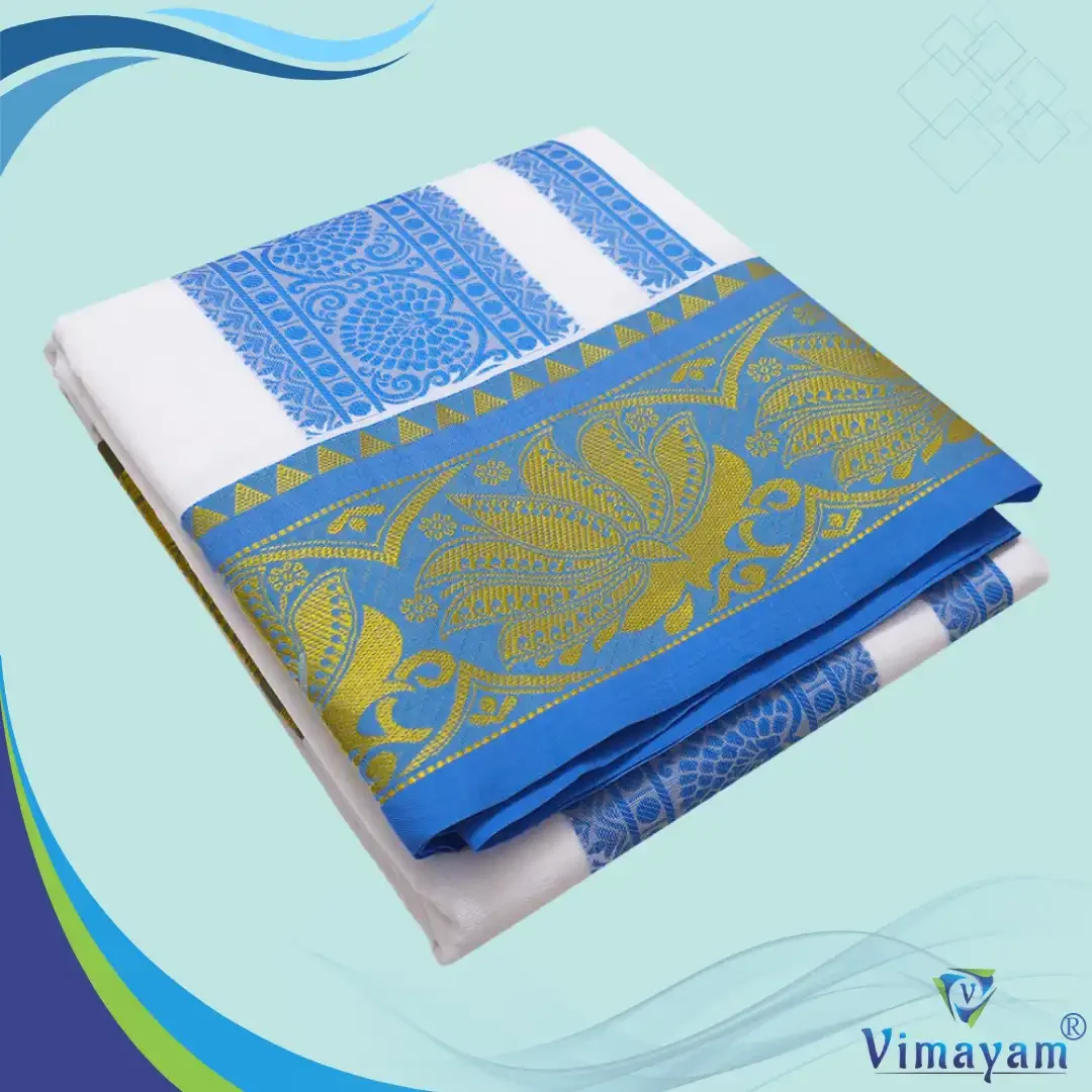 Leafs Designed Embose white Premium Quality Cotton Dhoti 9X5