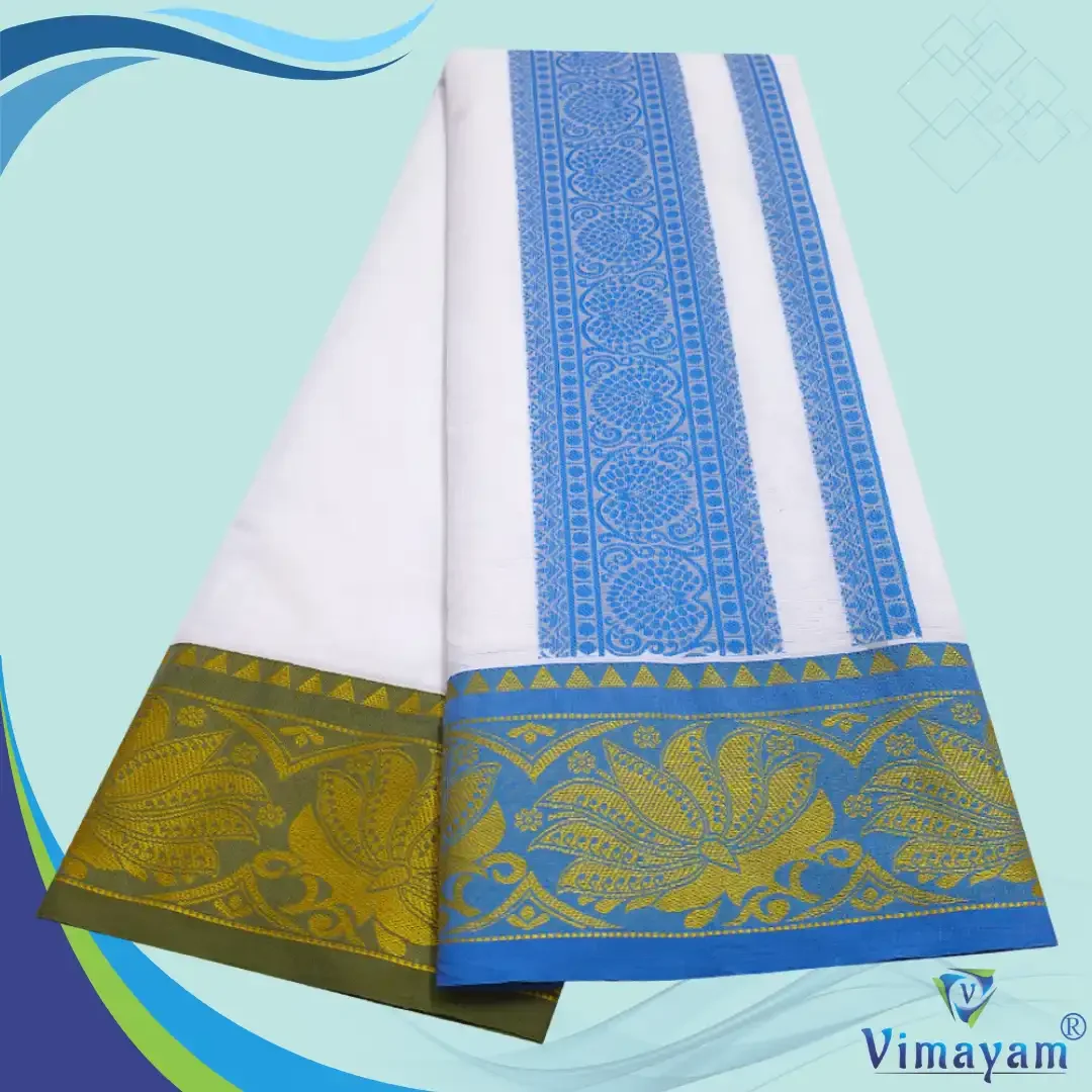 Leafs Designed Embose white Premium Quality Cotton Dhoti 9X5 2