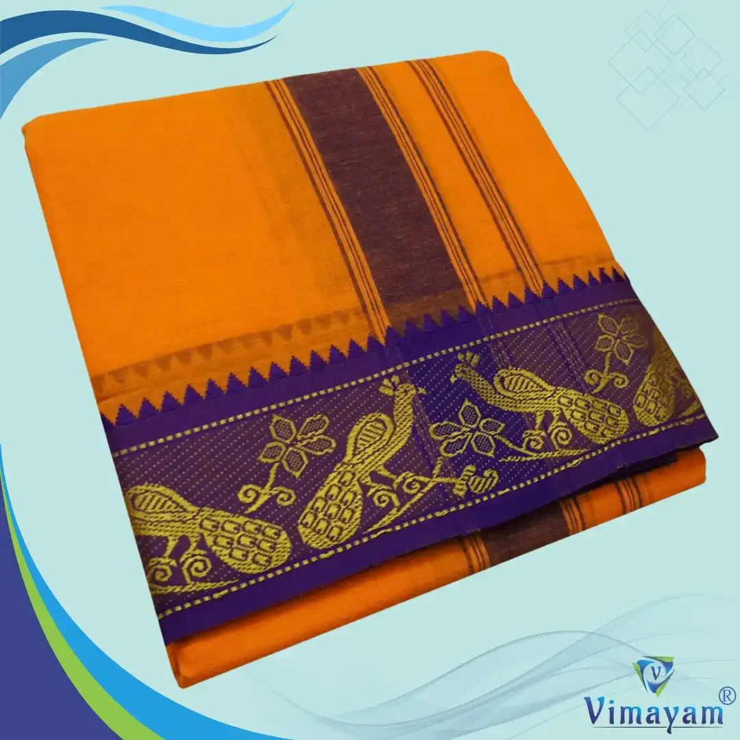 Light Orange Cotton Colour Fine Quality Dhoti 3 Inch Border
