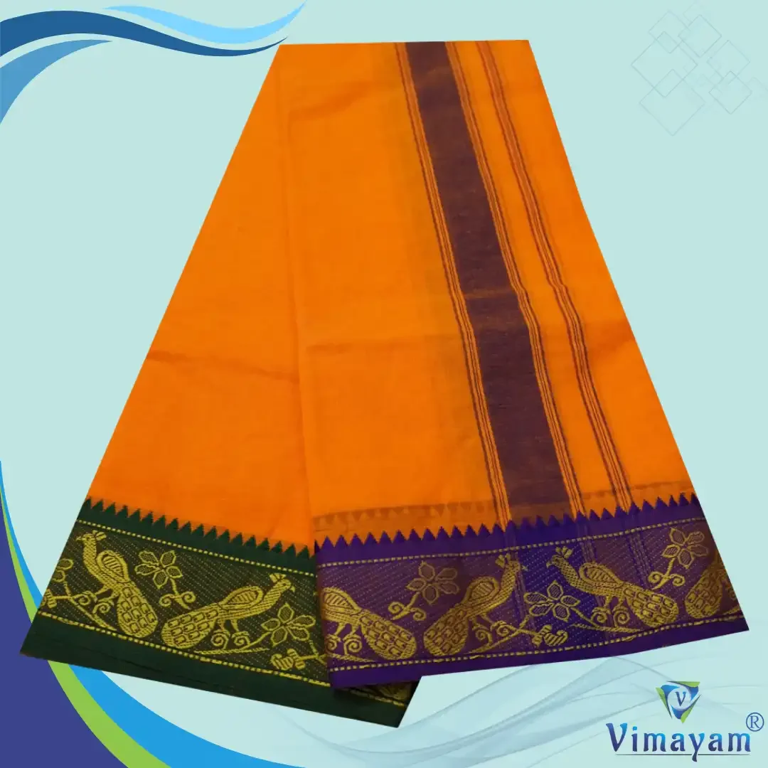 Light Orange Cotton Colour Fine Quality Dhoti 3 Inch Border 2