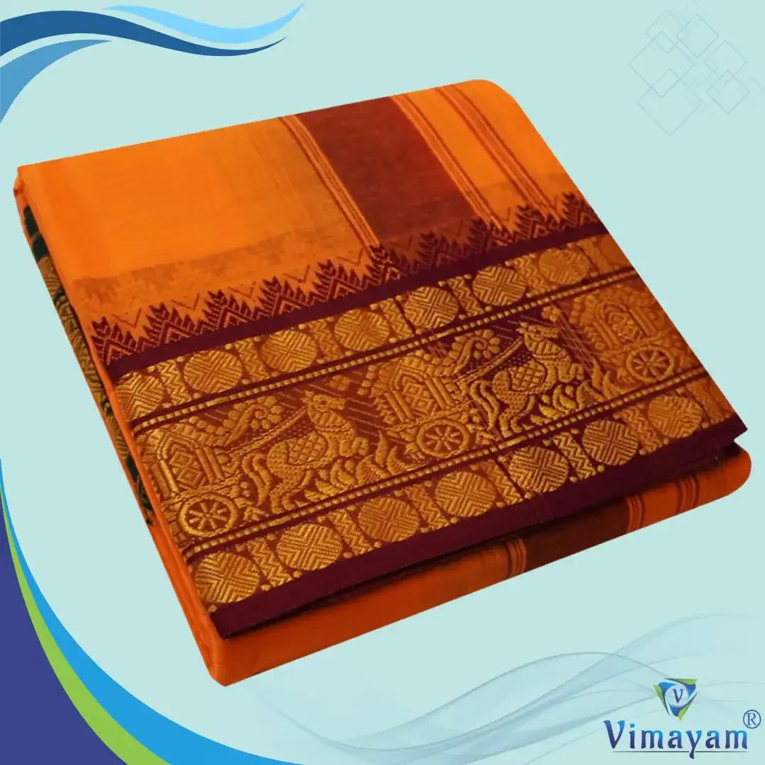 Light Orange Cotton Colour Fine Quality Dhoti 5 Inch Border