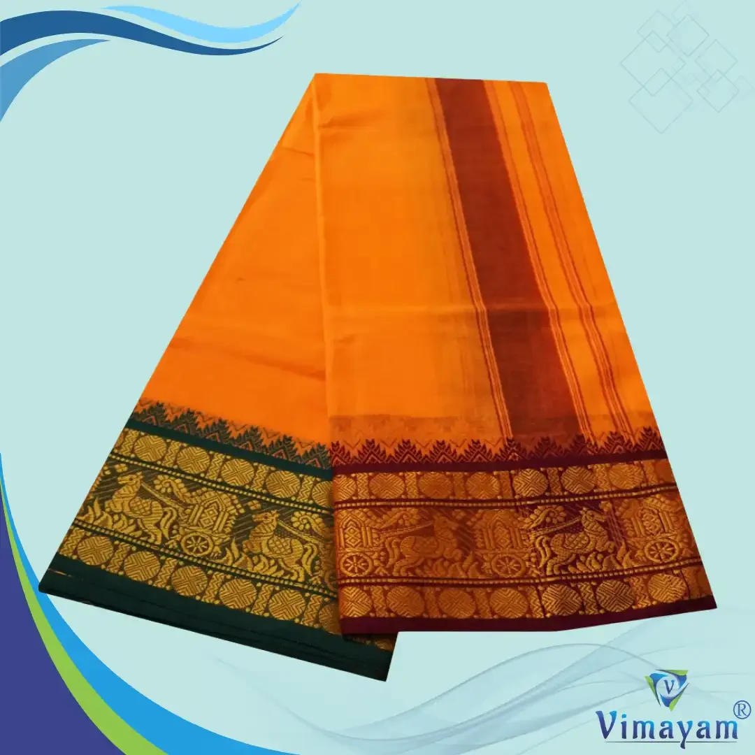 Light Orange Cotton Colour Fine Quality Dhoti 5 Inch Border 2