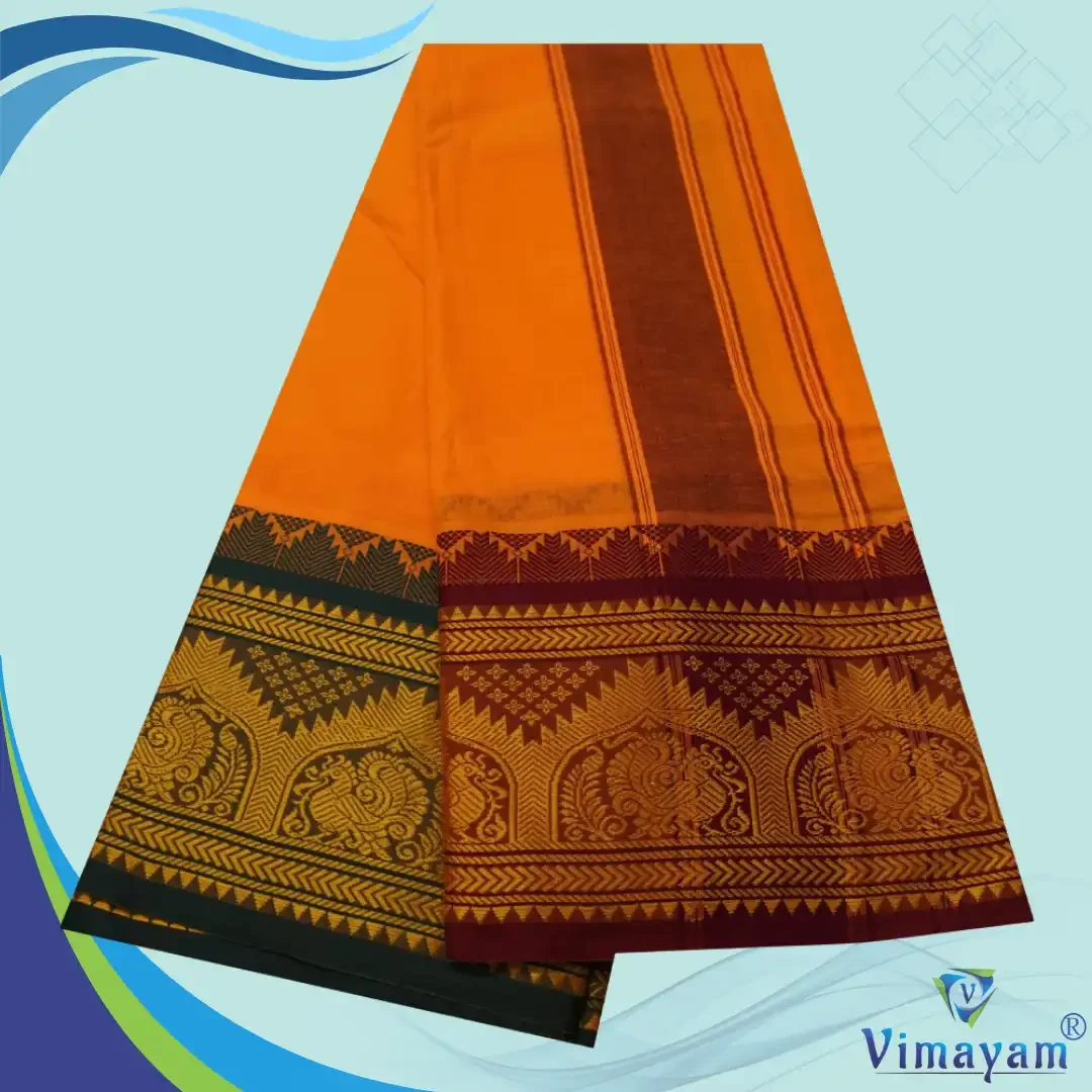 Light Orange Cotton Colour Fine Quality Dhoti 8 Inch Border 2