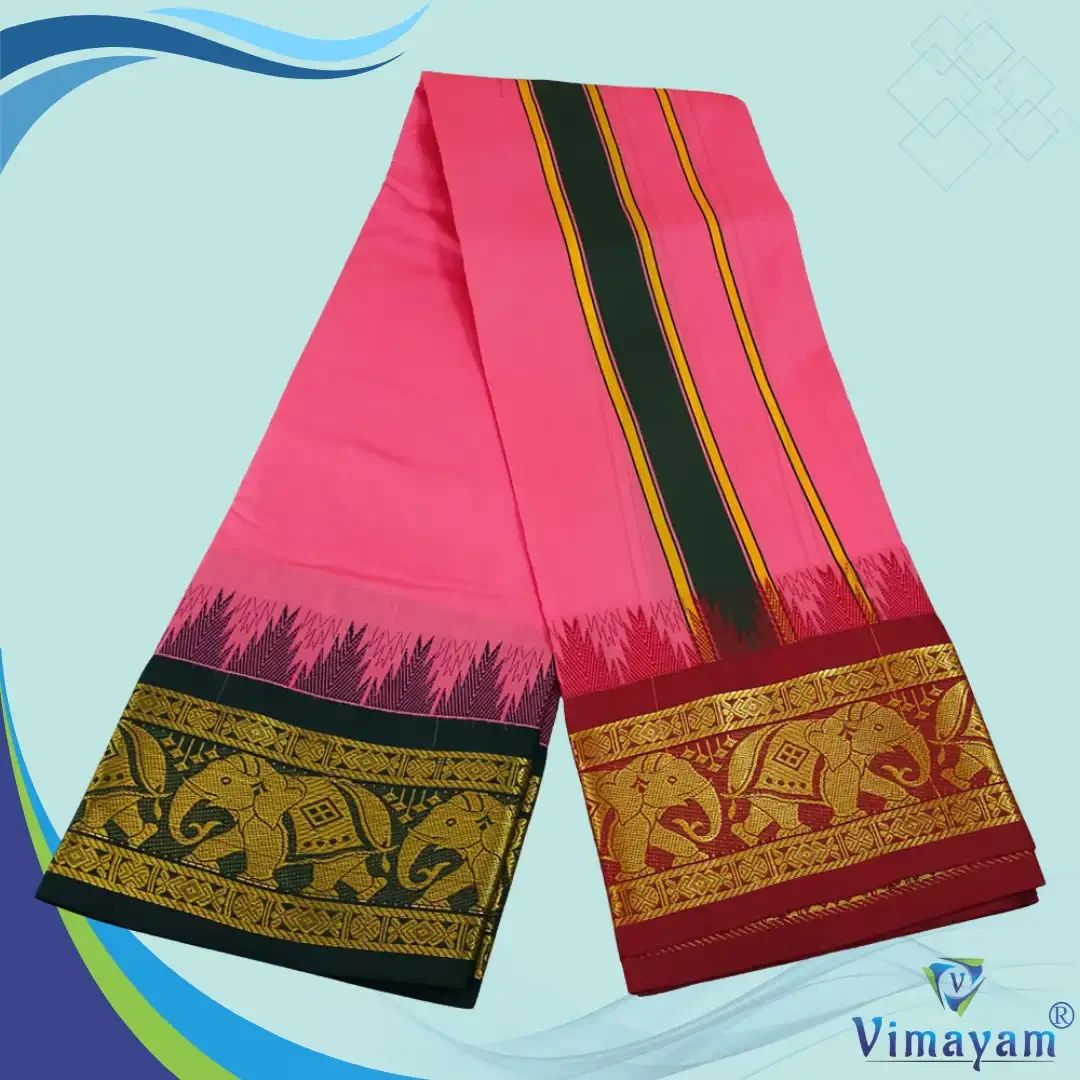 Light Rose Color Karishma Soft Silk 7 Inch Border Fine Quality Dhoti 2