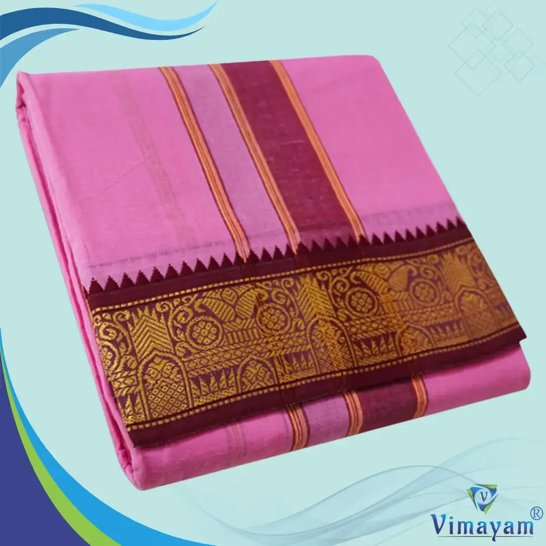 Light Rose Cotton Colour Fine Quality Dhoti 3 Inch Border