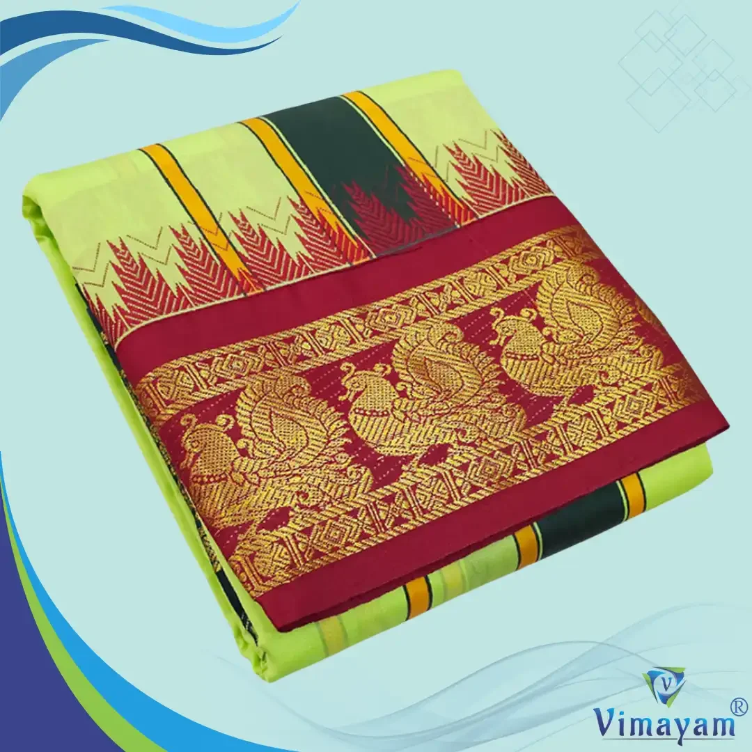 Lime Green Color Karishma Soft Silk 7 Inch Border Fine Quality Dhoti