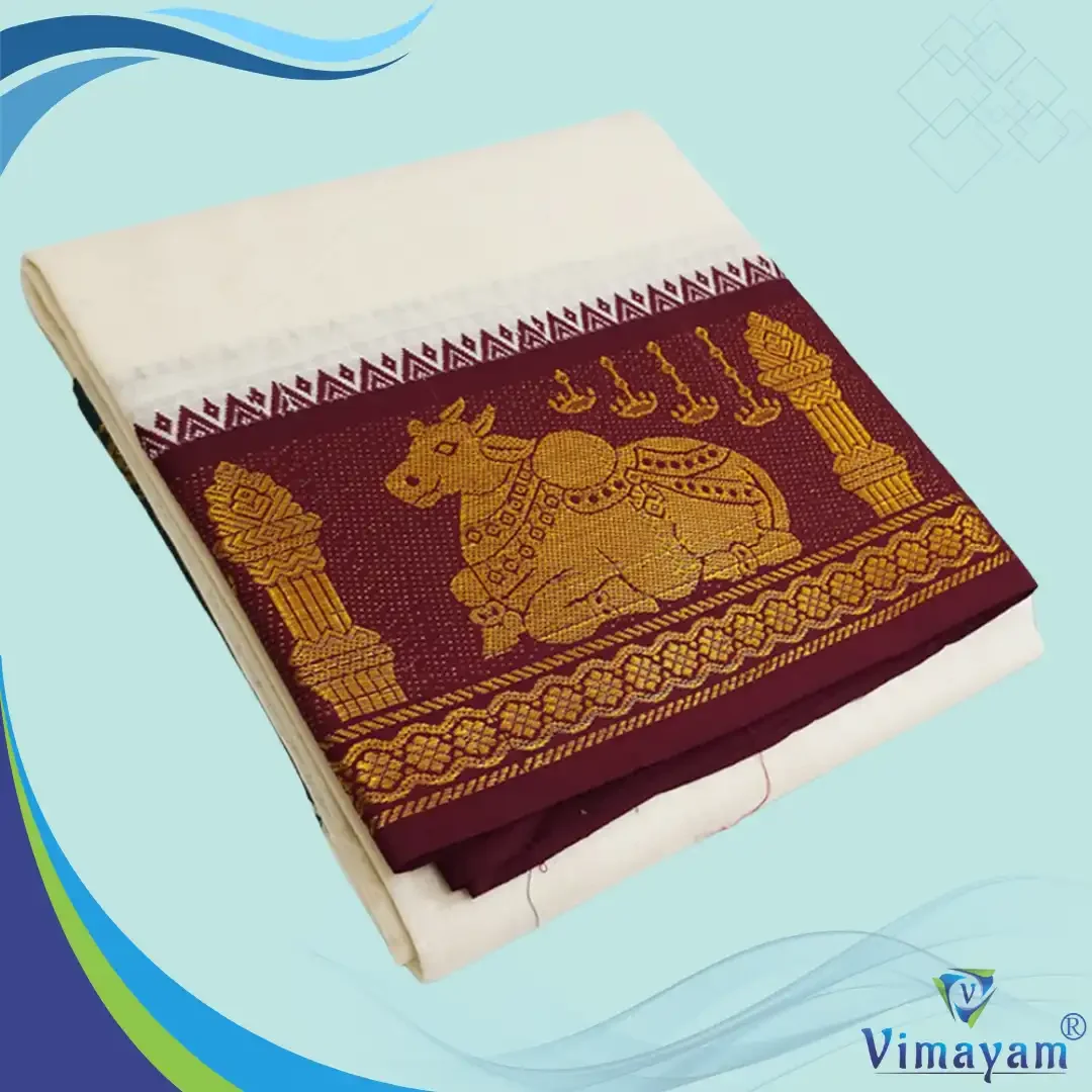 Lingam Nandhi Designed 7 Inch Border Half White Quality Dhoti