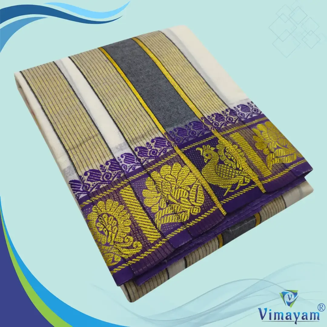 Peacock Mokku Vaishnava Dhoti Pure Cotton Half White Best Quality