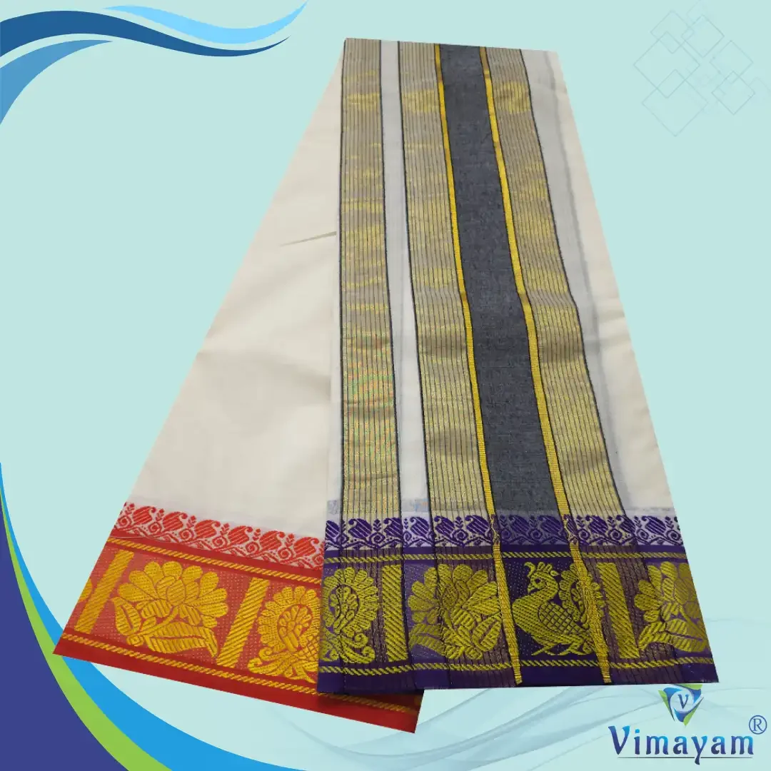 Peacock Mokku Vaishnava Dhoti Pure Cotton Half White Best Quality 2