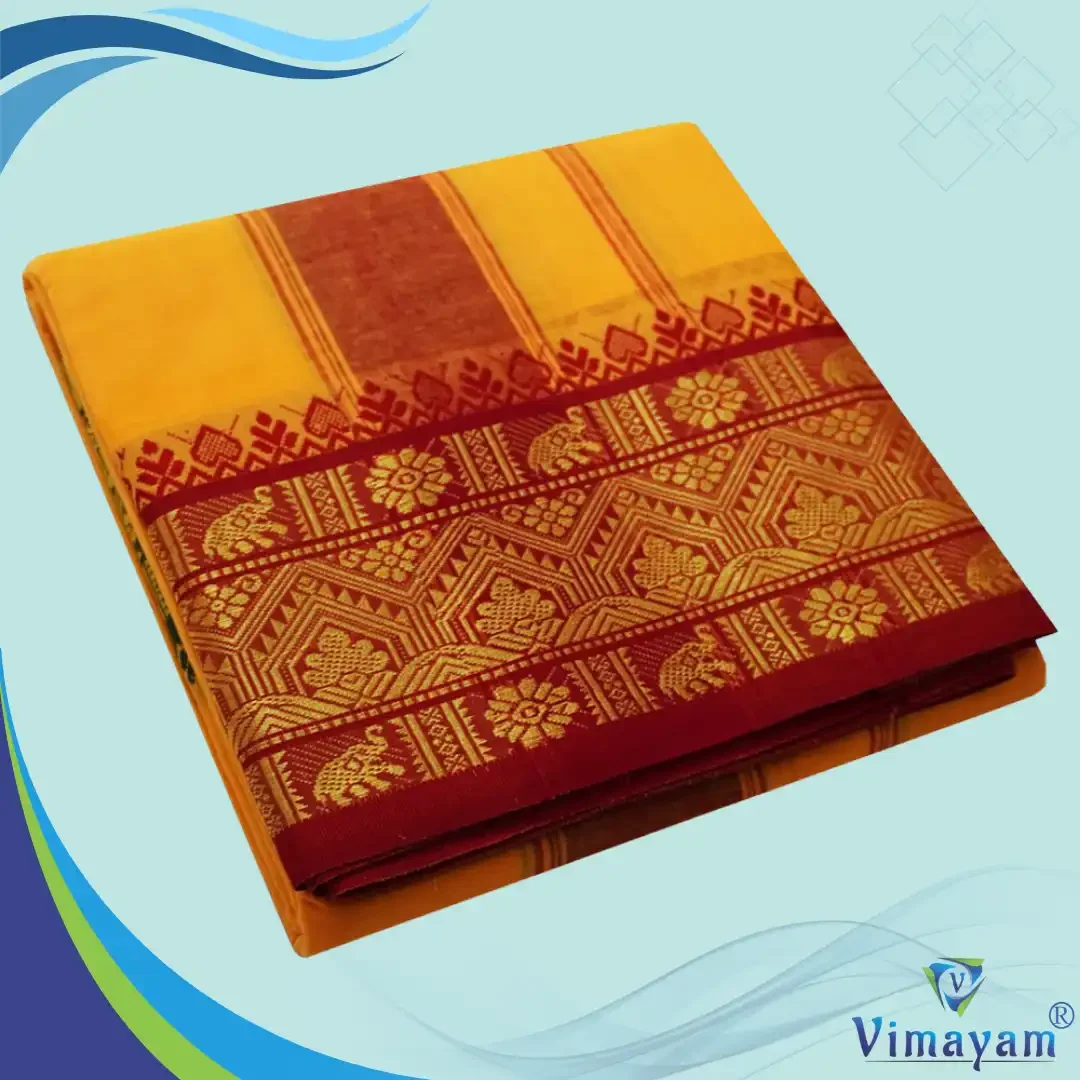 Mango Cotton Colour Fine Quality Dhoti 5 Inch Border